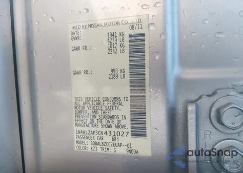 2012 Nissan Altima 2.5 S from USA, damaged, VIN 1N4AL2AP3CN431027